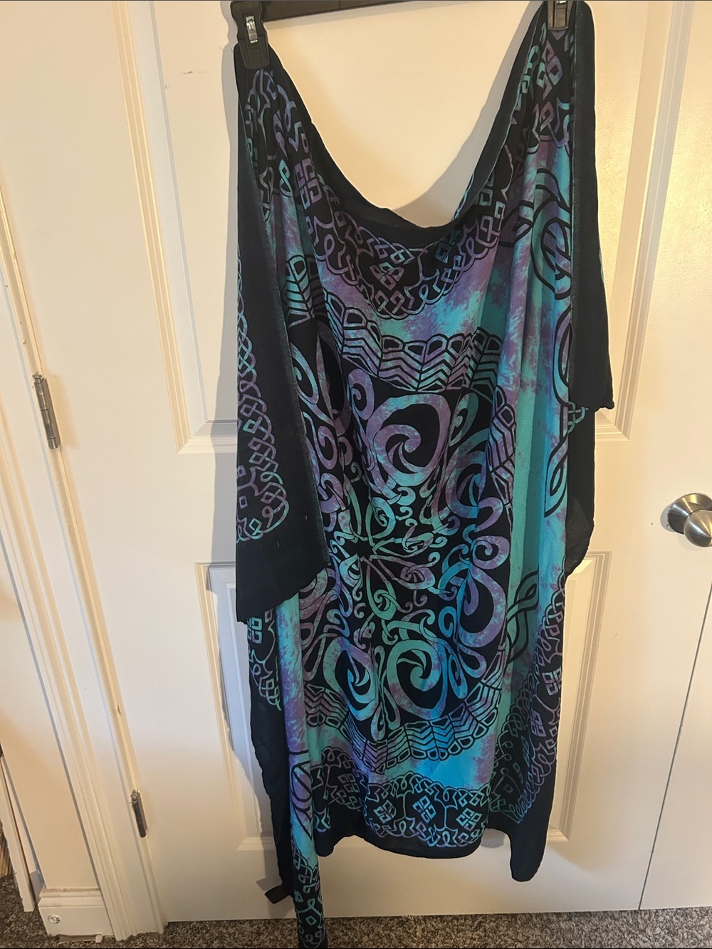 Boho Swirl Print Sarong Cover-Up in Teal & Purple